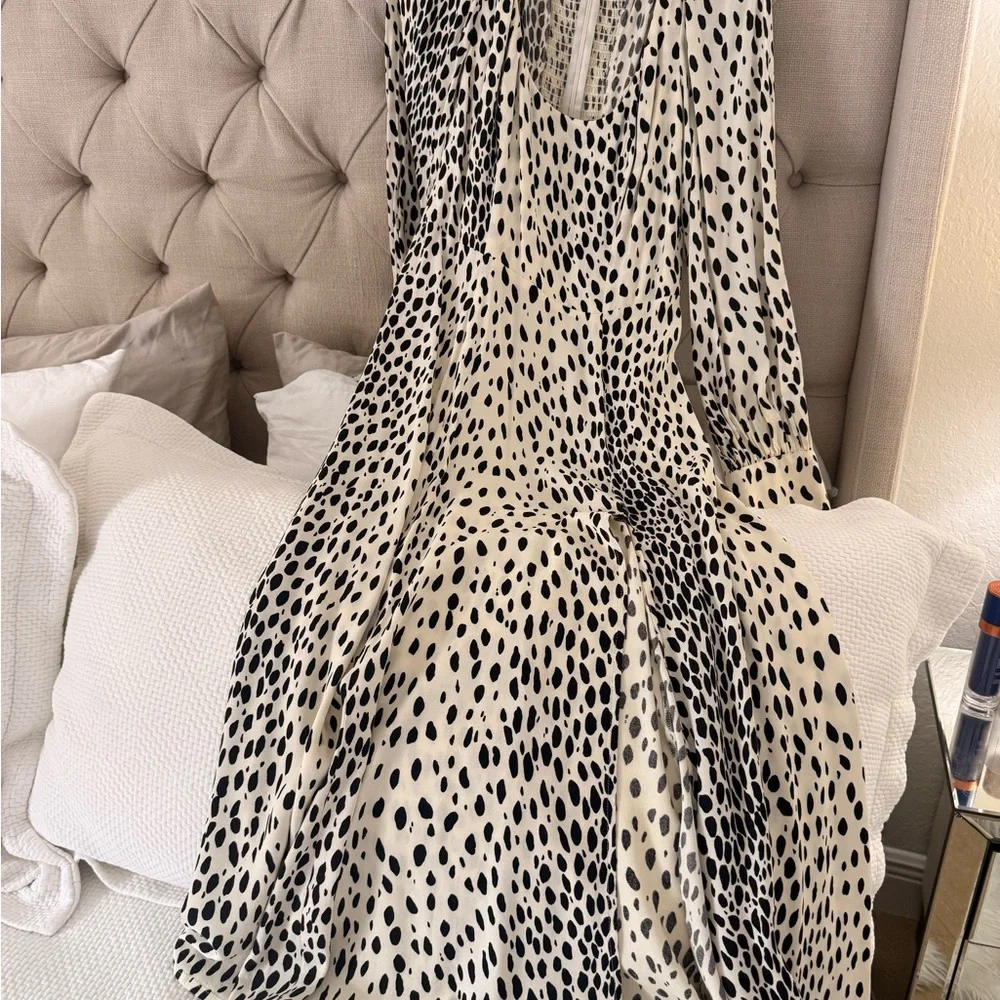 Reformation Cream Midi Dress with Black Spot Print - Picture 1 of 4
